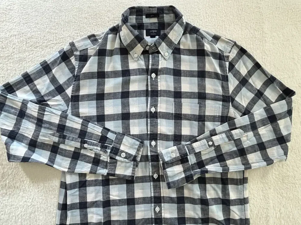 J. Crew Shirt Mens Medium Blue Button Down Buffalo Check Slim Fit Homespun
